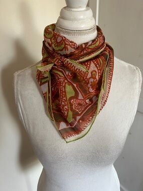 Vintage Sally Gee Paisley Psychedelic Festival Silk Blend Square Scarf - 28"